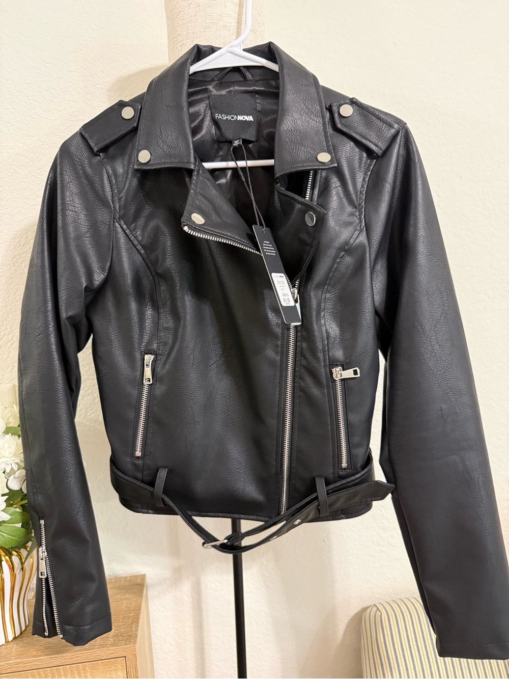 Fashion Nova Black Vegan Leather Asymmetrical Moto Jacket
